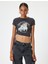 Crop T-Shirt Köpek Baskılı Büzgülü Slim Fit Bisiklet Yaka 3