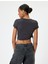 Crop T-Shirt Köpek Baskılı Büzgülü Slim Fit Bisiklet Yaka 4