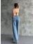 Kadın Palazzo Jeans Pantalon - Mavi 4