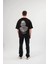 Bisiklet Yaka Baskılı Oversize T-Shirt - Siyah 3