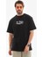 Bisiklet Yaka Baskılı Oversize T-Shirt - Siyah 1