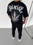 Bisiklet Yaka Baskılı Oversize T-Shirt - Siyah 2