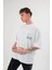 Bisiklet Yaka Baskılı Oversize T-Shirt - Beyaz 2