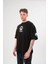 Bisiklet Yaka Baskılı Oversize T-Shirt - Siyah 2