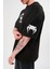 Bisiklet Yaka Baskılı Oversize T-Shirt - Siyah 3