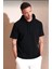 Kapşonlu Kısa Kol Düz Oversize T-Shirt - Siyah 5