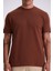 Kahve %100 Pamuk Desenli Bisiklet Yaka T-Shirt 3