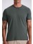 Haki %100 Pamuk Slim Fit Bisiklet Yaka Basic T-Shirt 3
