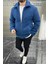 Slimfit Kesim Fermuarlı Kapüşonlu Içi Astarlı Peluş Swetshirt-Saks 1