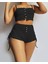 Kadın Ip Askılı Crop Bluz ve Yanlardan Büzgülü Ikili Kaşkorse Short Takım 1