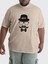 Erkek Süper Baba Baskılı Bisiklet Yaka Salaş Oversize Boyfriend Siyah, Beyaz, Bej T-Shirt 1