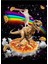 Tacos ve Gökkuşağı ile Pizza Üzerinde Dinozor Üzerinde Galaxy Göz Kedi Tablo Ahşap Poster Dekoratif 1