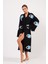 Göz Desenli Taş Baskılı Pamuklu Müslin Kimono Siyah 4