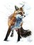 Fox, Hayvanlar, Suluboya, Vahşi, Illüstrasyon, Yaban Hayatı, Kostart Tablo Ahşap Poster Dekoratif 1
