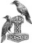 Odin Ravens Hugin ve Munin ile Thor Hammer Mjölnir Tablo Ahşap Poster Dekoratif 1