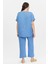 Kadın Büyük Beden Dokuma Pamuklu Yazlık Kaprili Mavi Ikili Takım 4