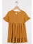 Bisiklet Yaka Kısa Kol Fırfırlı Dugmelı Hardal Renk Kız Çocuk Elbıse 1