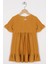 Bisiklet Yaka Kısa Kol Fırfırlı Dugmelı Hardal Renk Kız Çocuk Elbıse 3