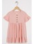 Bisiklet Yaka Kısa Kol Fırfırlı Dugmelı Pudra Renk Kız Çocuk Elbıse 1