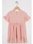 Bisiklet Yaka Kısa Kol Fırfırlı Dugmelı Pudra Renk Kız Çocuk Elbıse 3