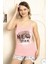 Ip Askılı Şortlu Pembe Ekru Renk Kadın Pijama Takımı 1