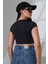 Bisiklet Yaka Kompakt Penye Esnek Kumaş Crop T-Shirt 21750 Füme 4