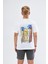Bisiklet Yaka Palmiye Baskılı Beyaz Çocuk T-Shirt 2