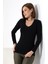 Uzun Kol V Yaka Penye Kompakt Body 19645 Siyah 2