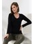 Uzun Kol V Yaka Penye Kompakt Body 19645 Siyah 3