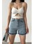 Paçası Püsküllü Desenli Denim Şort DFL4011 3