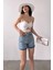 Paçası Püsküllü Desenli Denim Şort DFL4011 5