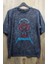 Unisex Mavi Metallica Baskılı Yıkamalı Tişört, Oversize Rock-Metal Baskılı Vintage T-Shirt 1