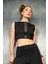 Tül Detaylı Siyah Jarse Crop Bluz 1