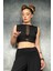 Tül Detaylı Siyah Jarse Crop Bluz 2