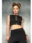 Tül Detaylı Siyah Jarse Crop Bluz 3