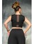 Tül Detaylı Siyah Jarse Crop Bluz 4