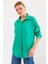 Kadın Su Yeşil Tek Cepli Oversize Keten Ayrobin Gömlek HZL24S-BD1201531 2