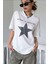 Star Oversize Beyaz Yıldız Baskılı Unisex Relax T-Shirt 1