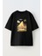 Unisex Siyah Oversize Pamuk Mısır Piramit Baskılı Örme T-Shirt 1