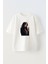 Unisex Beyaz Oversize Pamuk Kot Ceketli Genç Kız Baskılı Örme T-Shirt 1