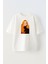 Unisex Beyaz Oversize Pamuk Turuncu Saçlı Genç Kız Baskılı Örme T-Shirt 1