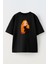 Unisex Siyah Oversize Pamuk Turuncu Saçlı Genç Kız Baskılı Örme T-Shirt 1