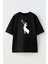 Unisex Siyah Oversize Pamuk Geyik Gölgesi Baskılı Örme T-Shirt 1