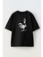 Unisex Siyah Oversize Pamuk Koca Gözlü Horoz Baskılı Örme T-Shirt 1