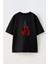 Unisex Siyah Oversize Pamuk Boks Eldiveni Kırmızı Baskılı Örme T-Shirt 1