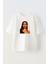 Unisex Beyaz Oversize Pamuk Rihanna Poster Baskılı Örme T-Shirt 1