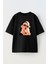 Unisex Siyah Oversize Pamuk Idont Care Baskılı Örme T-Shirt 1