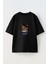 Unisex Siyah Oversize Pamuk Esmer Hello Kitty Baskılı Örme T-Shirt 1