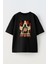 Unisex Siyah Oversize Pamuk Captain America Baskılı Örme T-Shirt 1