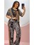 Sf Geniş Paça Leopar Crystal Taşlı Eşofman Takımı - Kahve 2